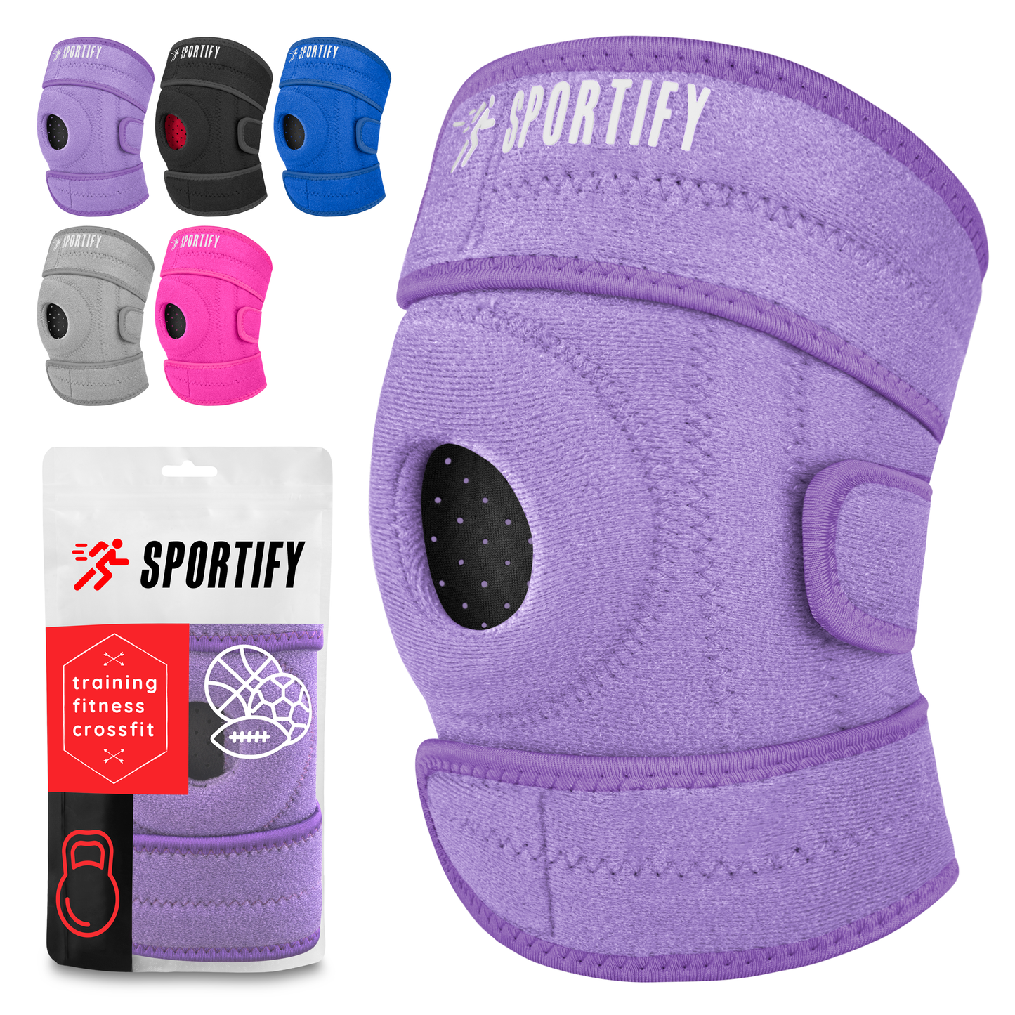 SPORTIFY Rodillera de Compresión para Estabilidad y Alivio del Dolor de Rodilla de Neopreno con Arillo de Gel Integrado para Soporte de Rótula Meniscos de las Rodillas Transpirable para Correr, Basketball, Spinning, Gimnasio, Crossfit, Pilates. Talla ÚNI