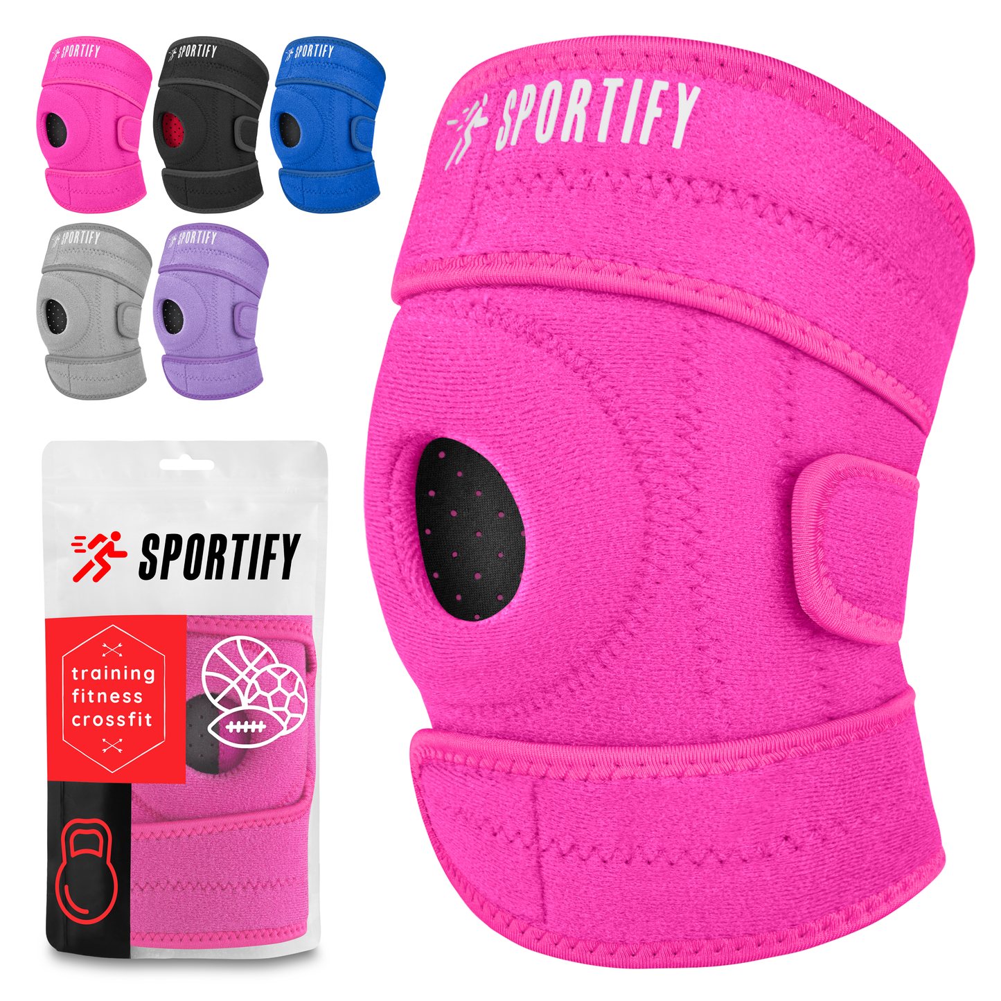 SPORTIFY Rodillera de Compresión para Estabilidad y Alivio del Dolor de Rodilla de Neopreno con Arillo de Gel Integrado para Soporte de Rótula Meniscos de las Rodillas Transpirable para Correr, Basketball, Spinning, Gimnasio, Crossfit, Pilates. Talla ÚNI