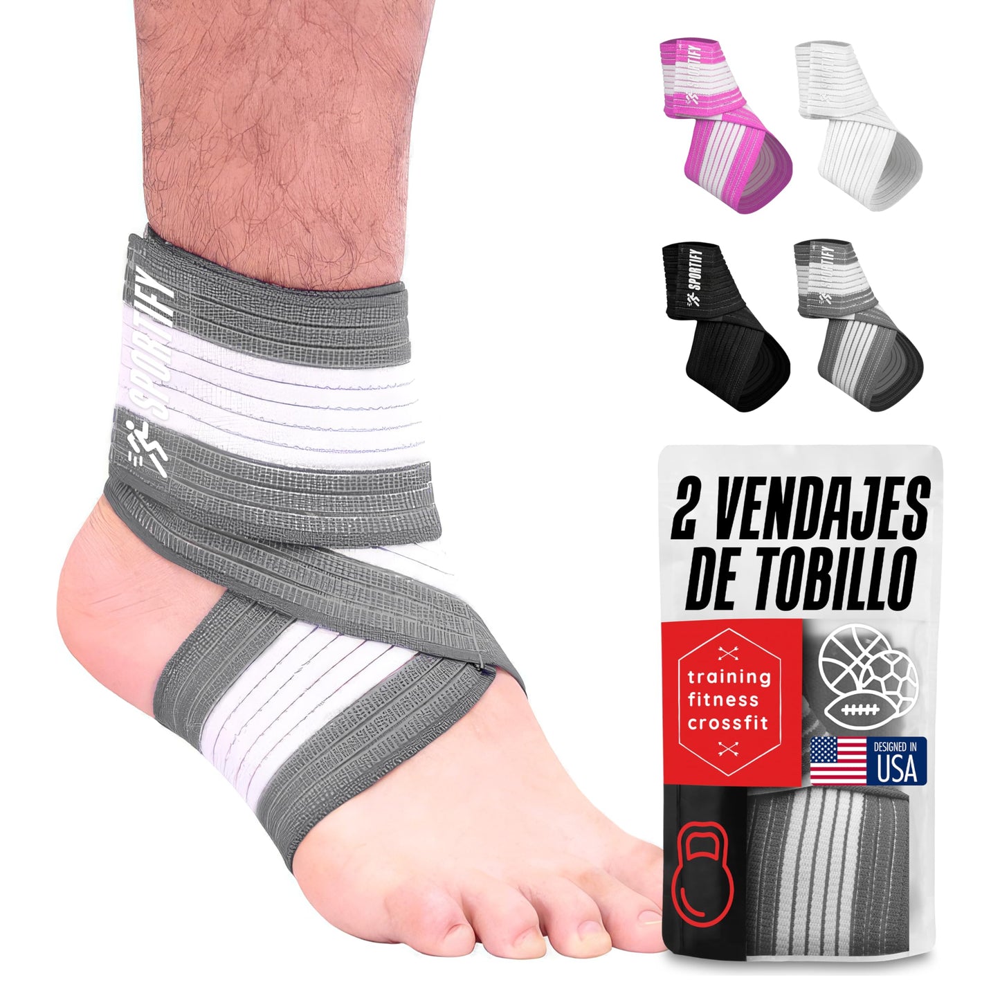SPORTIFY Par de Vendajes de Tobillo Ajustables