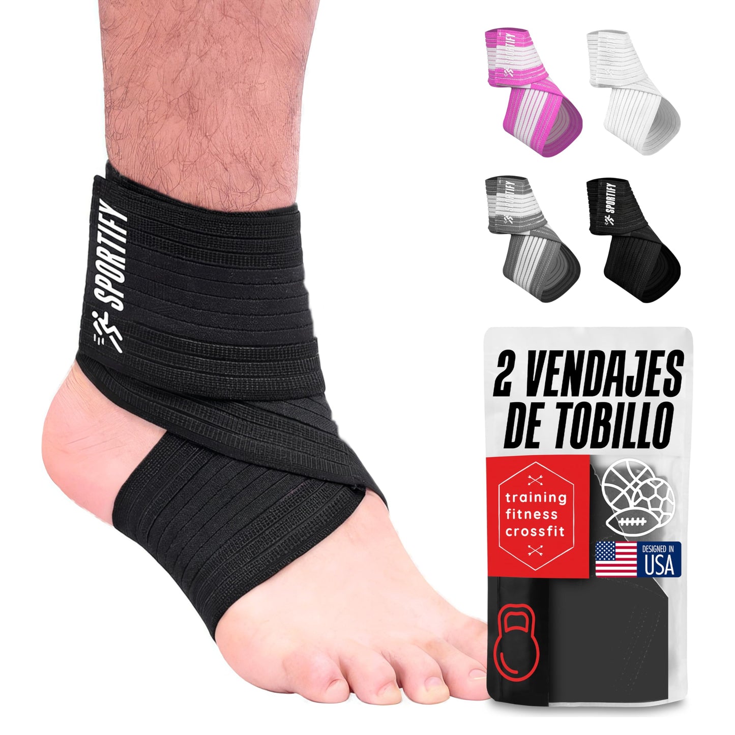 SPORTIFY Par de Vendajes de Tobillo Ajustables